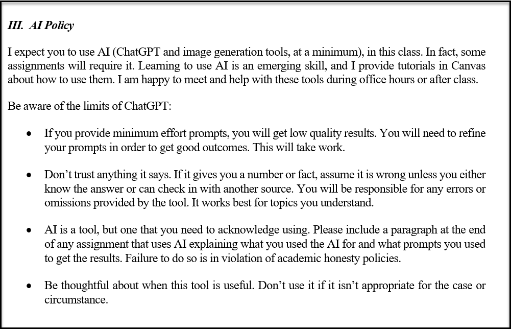 This is amazing. 

A professor at Wharton University *expects* his students to use AI and ChatGPT in his course. 

The professor states "AI is an emerging skill" and provides tutorials for his students on how to use AI tools. 

Here's the course syllabus from day 1: