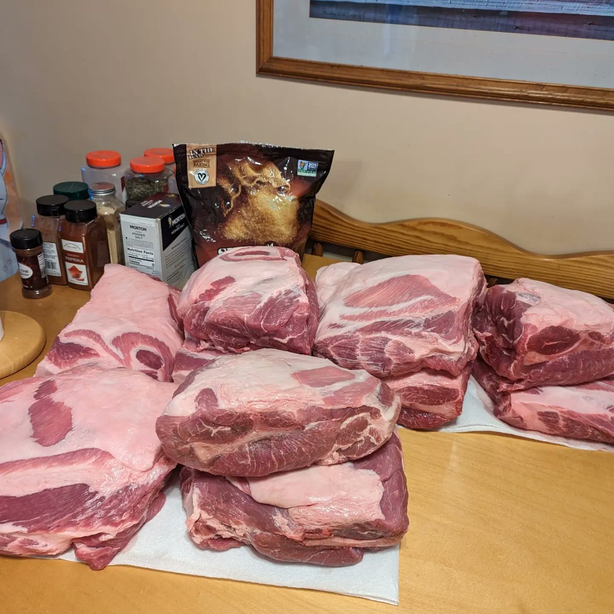 khurst8's tweet photo. Pork prepped and into the smokers. Welding blankets wrapped around the smokers to maintain heat. Now time to make the coleslaw for Blues and BBQ tomorrow evening at the SPA. @BerganBand https://t.co/x5SnnpoggU
