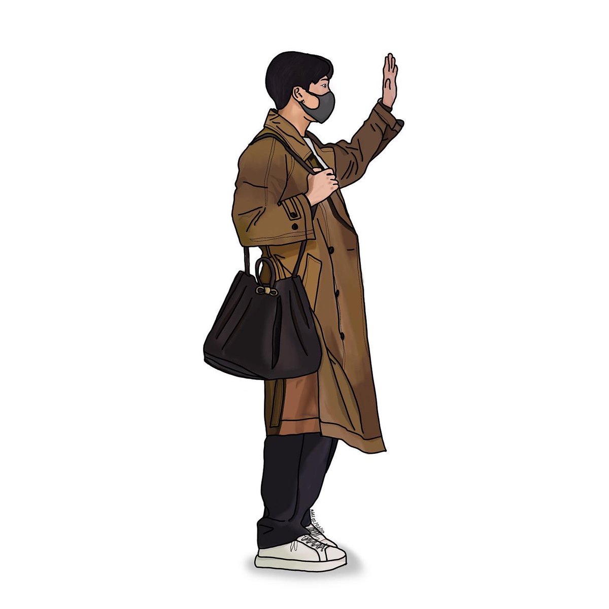 1986_chilseok's tweet photo. Did some #RM art since he just looks extra good these days. This man is glowing and radiating with just positive energy. His fit for this airport pic was really on point. Screams RM from head to toe. #Art #LineArt #DigitalArt #BTS @BTS_twt https://t.co/sHFO5mg3hK