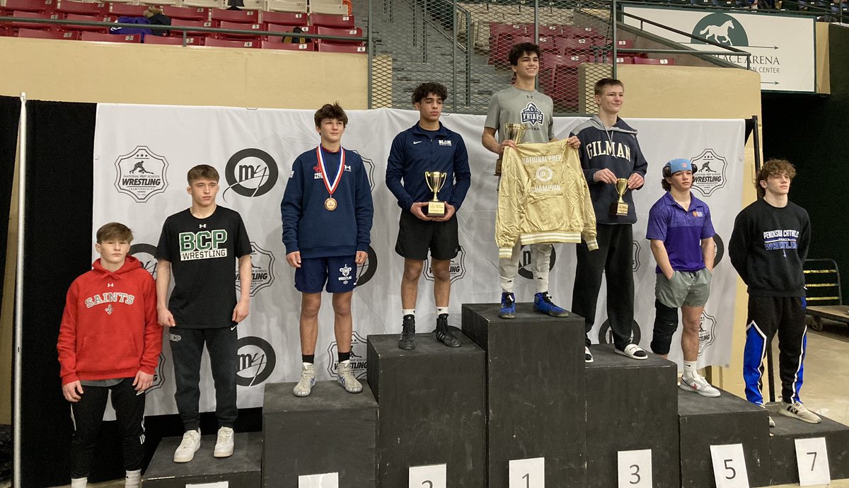 T. Sherlock ties Zeno Moore of Lake Highland Prep, 1-1, after 3 periods. In sudden victory, Sherlock scores 5 points with a hip toss to a headlock.
Congratulations on taking 3rd place in the 2023 National Preps!