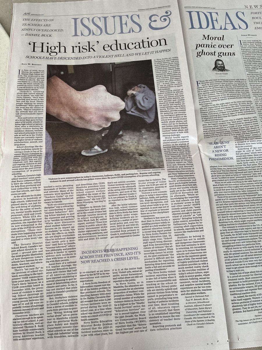 Violence in Schools: My latest in the Weekend⁦<a href="/nationalpost/">National Post</a>⁩ is a deep dive into ‘high risk education’ in Canadian high schools. Ty to ⁦<a href="/vaillancourt_dr/">DrTracyVaillancourt</a>⁩ ⁦<a href="/MrDanielBuck/">Daniel Buck, “Youngest Old Man in Ed Reform”</a>⁩ ⁦<a href="/tombennett71/">Tom Bennett OBE</a>⁩ @TDSB ⁦<a href="/KarenLittlewood/">Karen Littlewood</a>⁩ ⁦<a href="/Teachers__Unite/">Teachers Unite</a>⁩ #cdned #onted