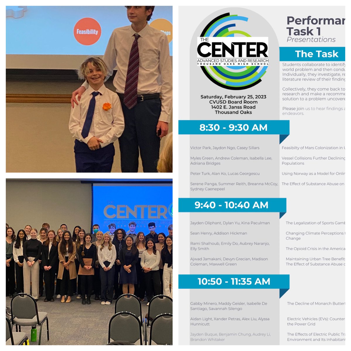 Congratulations go out to all our sophomores who delivered their first research presentations as members of The Center. We’d also like to acknowledge Liam for coming to support his brother Xander and showing up in dapper attire fit for the occasion—future #Centerscholar