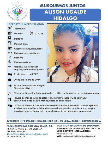 Fam_Unidas_AC's tweet photo. ¡BUSQUEMOS JUNTOS!
Alison Ugalde Hidalgo
6 años #Sustraída 11/02/23
En #Alcaldía #ÁlvaroObregón #CDMX RT @CapitalMX_ @C5_CDMX @elcapipeligro @Reactor105 @VigilanteCDMX @marianoosorio1 @ElOpinadorTV @Isabellascurain @ReneFranco @MonyLoOficial @GarfiasHidalgo @AmberAlertaNoOf https://t.co/6axXNNGWPD