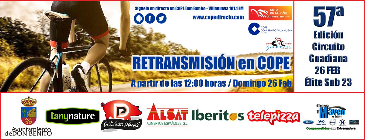 🚴🥇 ¡Vive el ciclismo en el 101.1 fm o copedirecto.com!

Te esperamos este domingo 26 a partir de las 12:00 con <a href="/Samuel_Sanchez5/">Samuel Sánchez</a> y el ciclista dombenitense <a href="/AlbertoGallego_/">Alberto Gallego Ruiz</a>

No te pierdas toda la emoción de la categoría Élite-Sub23 del <a href="/circuitoguadia/">Circuito Guadiana</a>