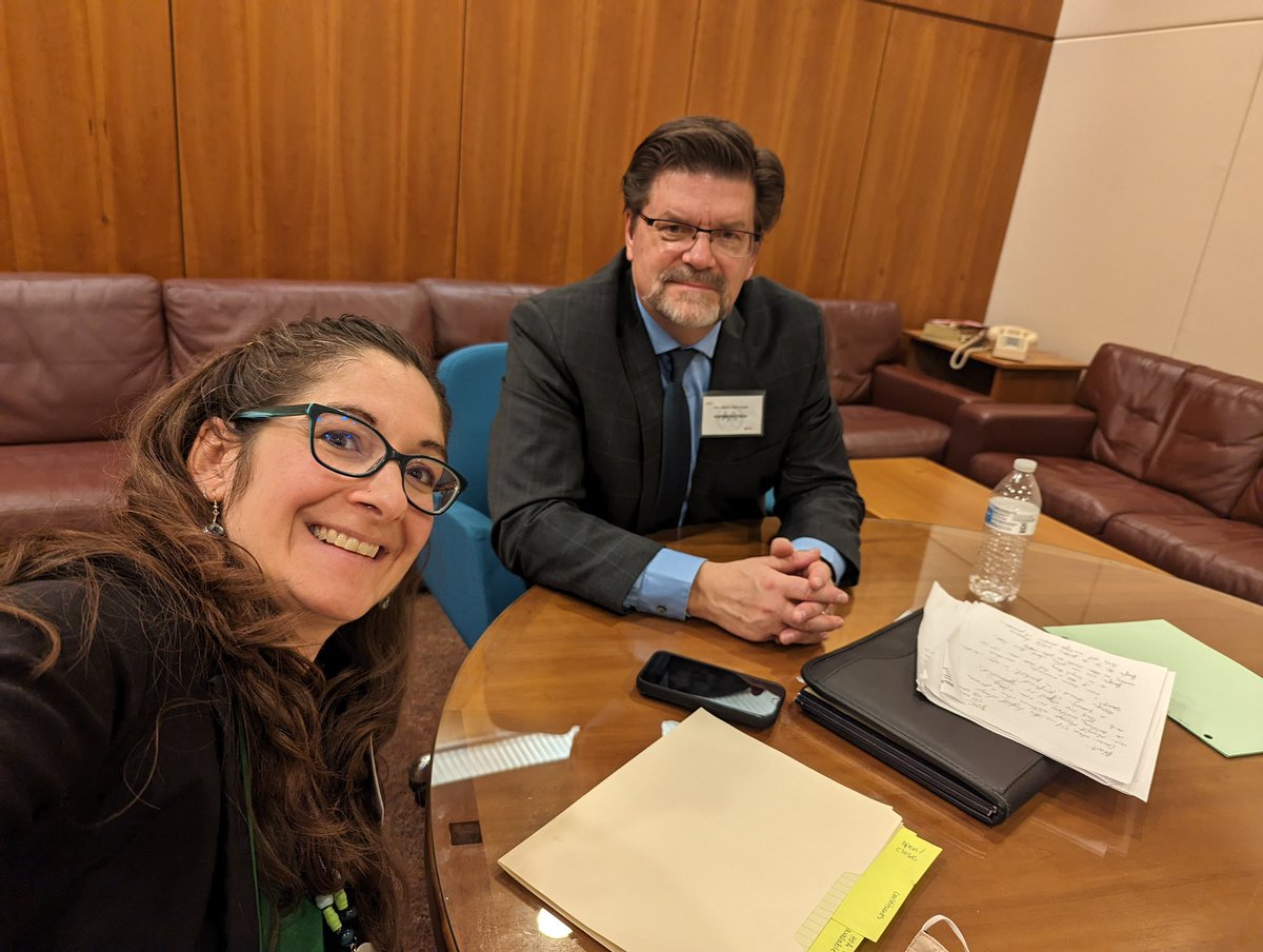 Appellate Defender Kim Chavez Cook and Chief Ben Baur prepping in the Senate lounge before serving as expert witnesses on SB 187, which would remove simple drug possession from the habitual offender enhancement statute. #nmpol #cjreform