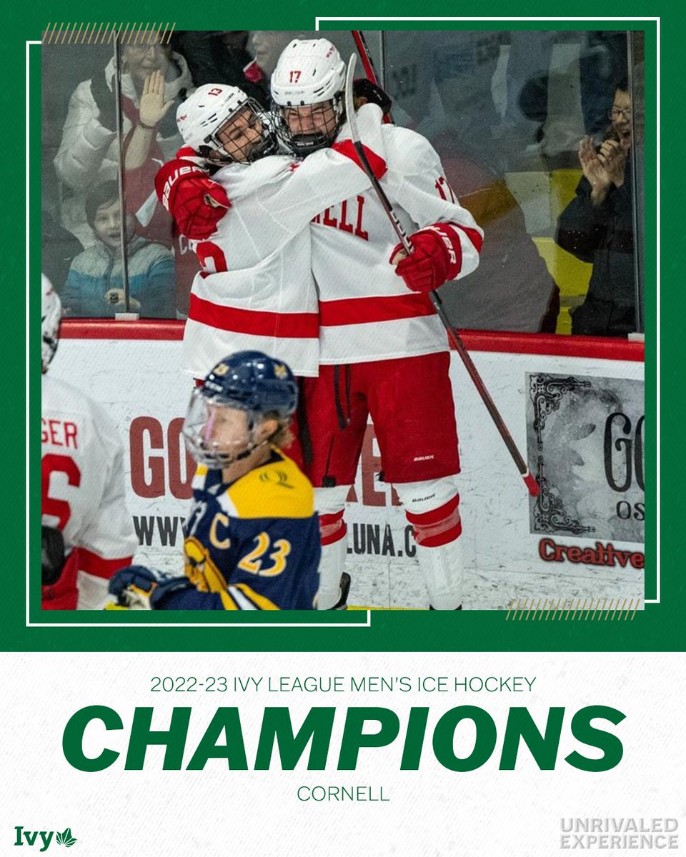 CORNELL VICTORIOUS. 

No. 13 <a href="/CornellMHockey/">Cornell Men’s Ice Hockey</a> defeats Yale 5-1 and earns the 2022-23 Ivy League men's ice hockey title on the final night of the regular season. 

Congratulations to the Big Red! 🌿🏒