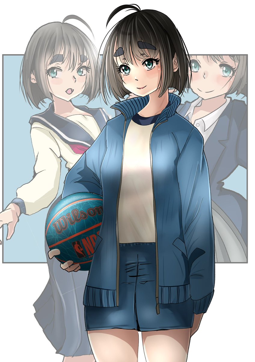 skirt jacket thick eyebrows school uniform basketball 1girl ball  illustration images