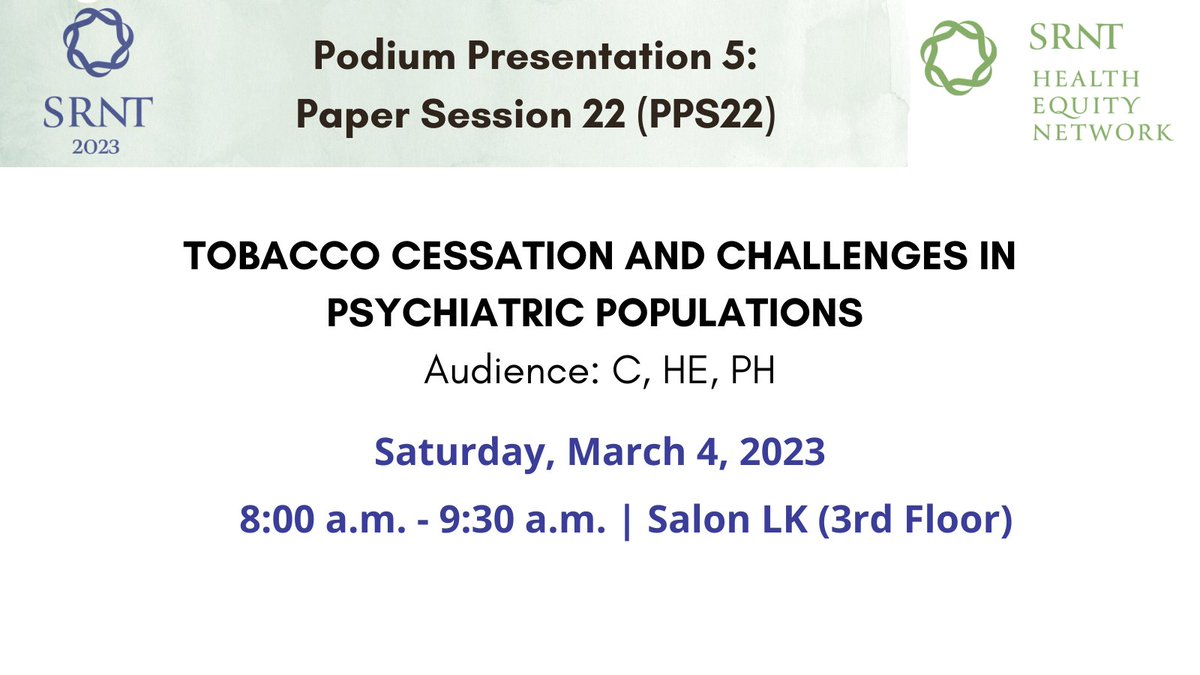 HEN members- See next week's SRNT paper session on tobacco use among psychiatric populations 👇👇👇