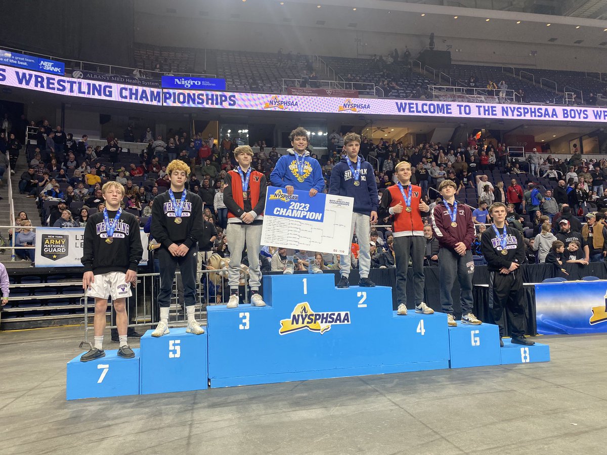 NYSPHSAA's tweet photo. Congratulations to the #NYSPHSAA top 8 D-2 110lbs boys wrestlers! https://t.co/Y8DCJ09c4b