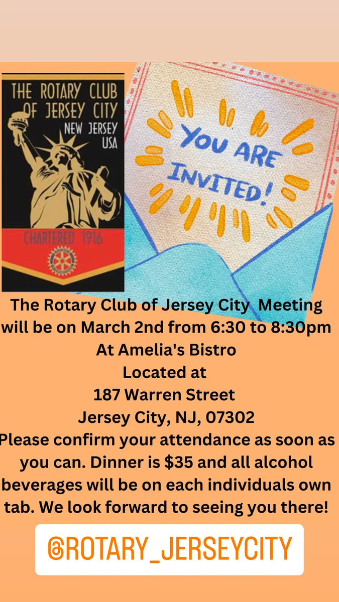 Join us on Thursday for our next club meeting at 6:30 pm at Amelia's Bistro. Past Rotary District 7490 Governor and District 7490 Youth Services Chair, Jim Boyer, will be our guest speaker. All are welcome. Cost of dinner is $35. #ServiceAboveSelf #ServicetoYouth #ImagineRotary