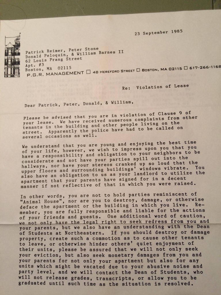 caitywithac's tweet photo. letter my dad received from his landlord. september 23, 1985. https://t.co/TGChDkzzC2