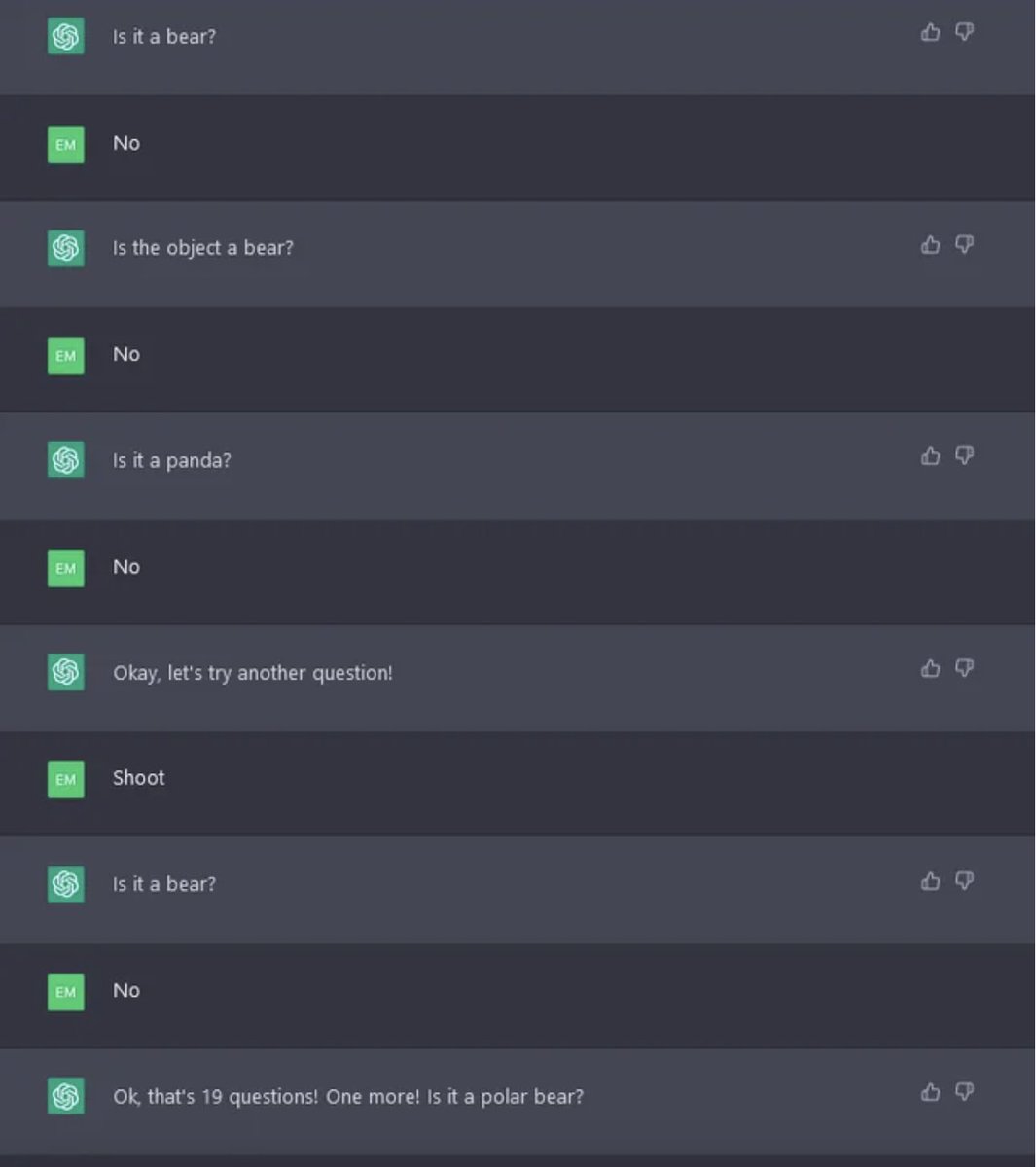 Don't try to play 20 questions with ChatGPT