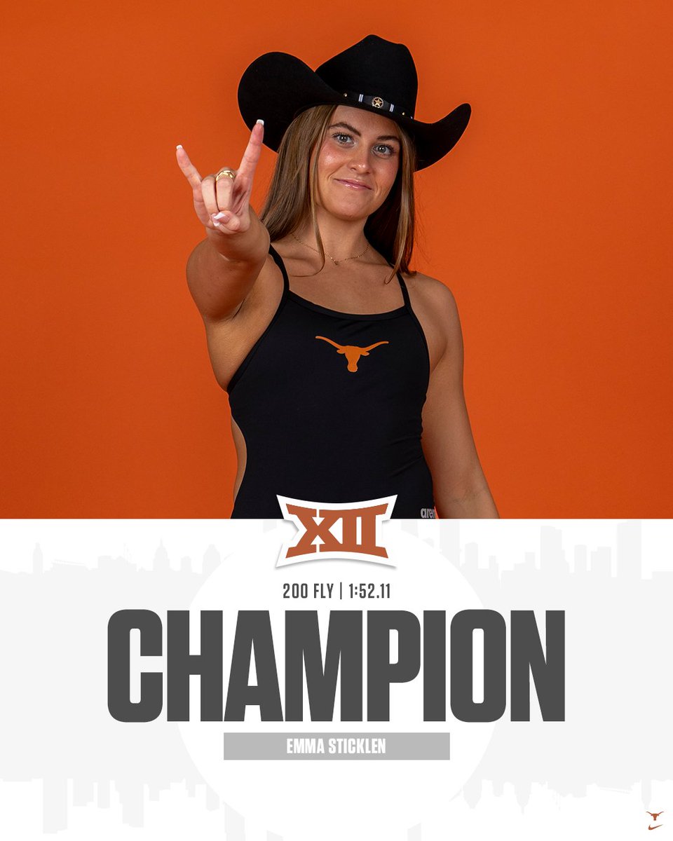 Emma Sticklen is a back-🤘-back Big 12 Champion in the 200 fly! #HookEm
