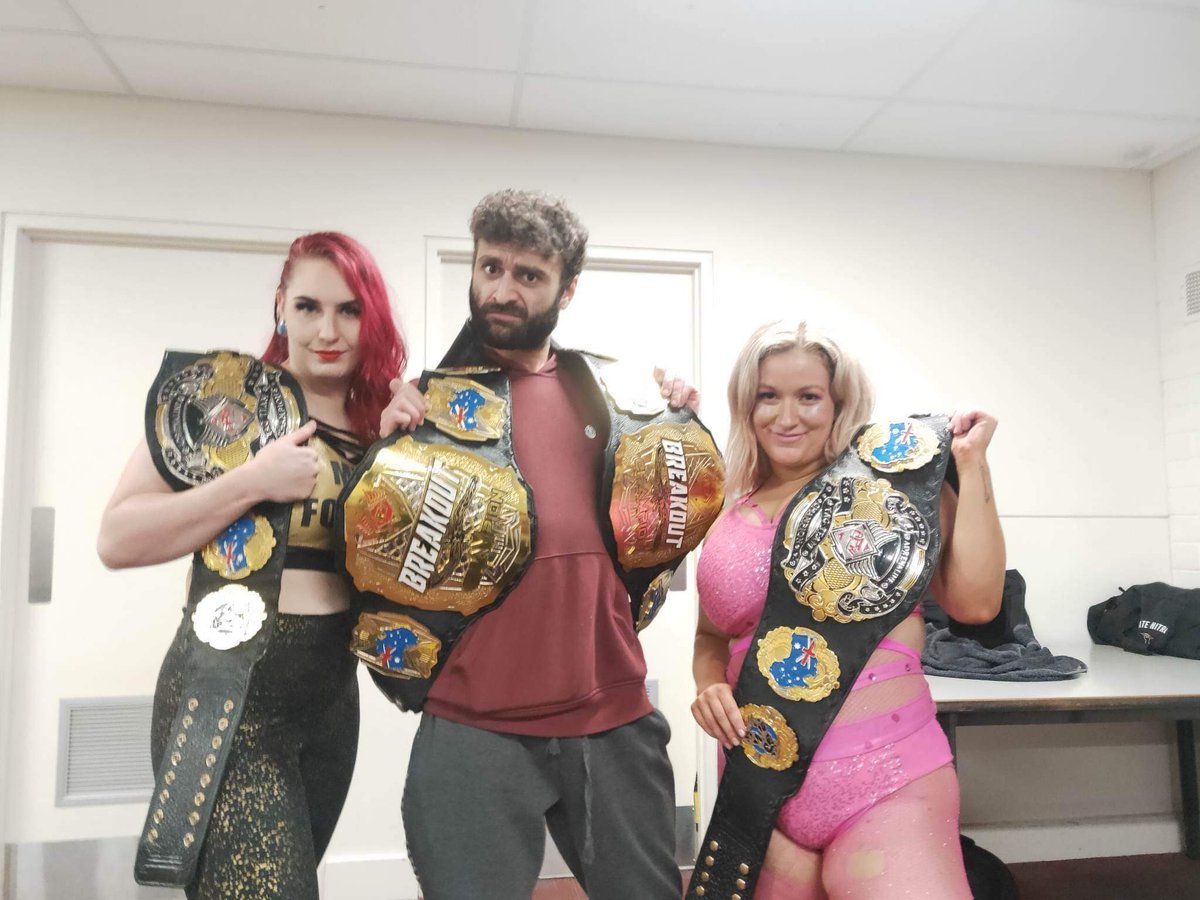 AdrenalinePW's tweet photo. Our new champions from #APWPandamonium ๐ฅ๐ฅ๐ฅ
Adam Crowe is the NEW Undisputed APW Breakout Champion
#InfluentialFortune (@Iamskylarcruize & @TheMissFortune_) are the NEW APW Tag Team Champions https://t.co/FjTeskekej