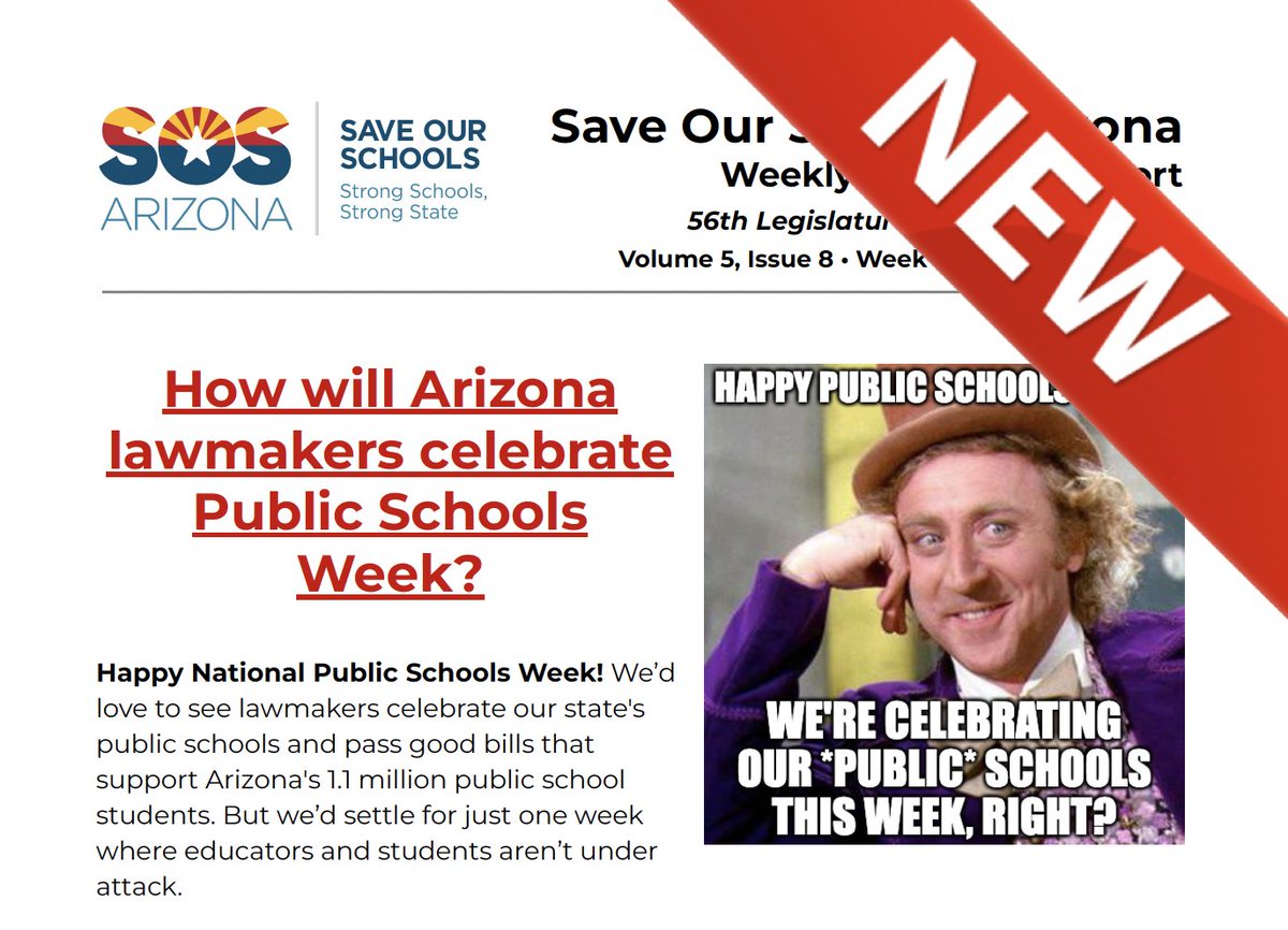 Next week is #PublicSchoolsWeek! 🎉 We’d love to see the #AZLeg pass good bills to support AZ’s 1M public school students… but we’d settle for just 1 week where educators &amp; students aren’t under attack 😩

🍿 Catch up with the #WeeklyEdReport here ▶️ bit.ly/feb27edreport
