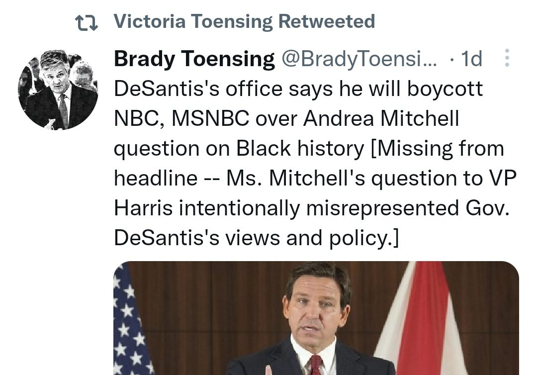 Loveon999's tweet photo. Brady and Victoria Toensing appear to be defending Desantis.
https://t.co/AsyIUNSyvM https://t.co/oxkFxkmzvf