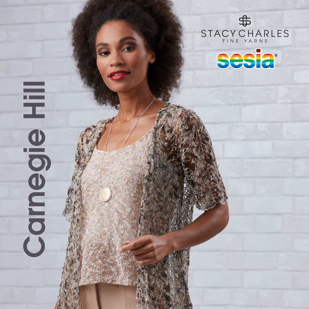 Now available in yarn stores are yarns &amp;designs from the Stacy Charles Fine Yarns SS23 collection: Carnegie Hill. This collection offers a fresh take on summer silhouettes &amp;feat.  rich color &amp;, of course, on-trend sparkle &amp;shine. #knitting
bit.ly/SS23CarnegieHi…