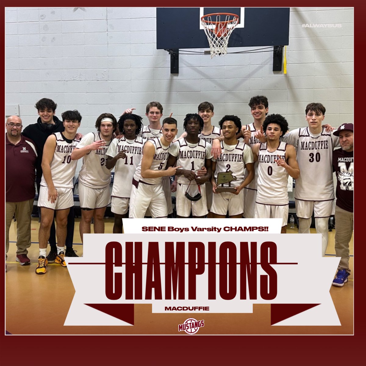 Congratulations to MacDuffie Varsity team as they defeat Rocky Hill in OT to win the SENE Boys Varsity Championship! ##AlwaysUs