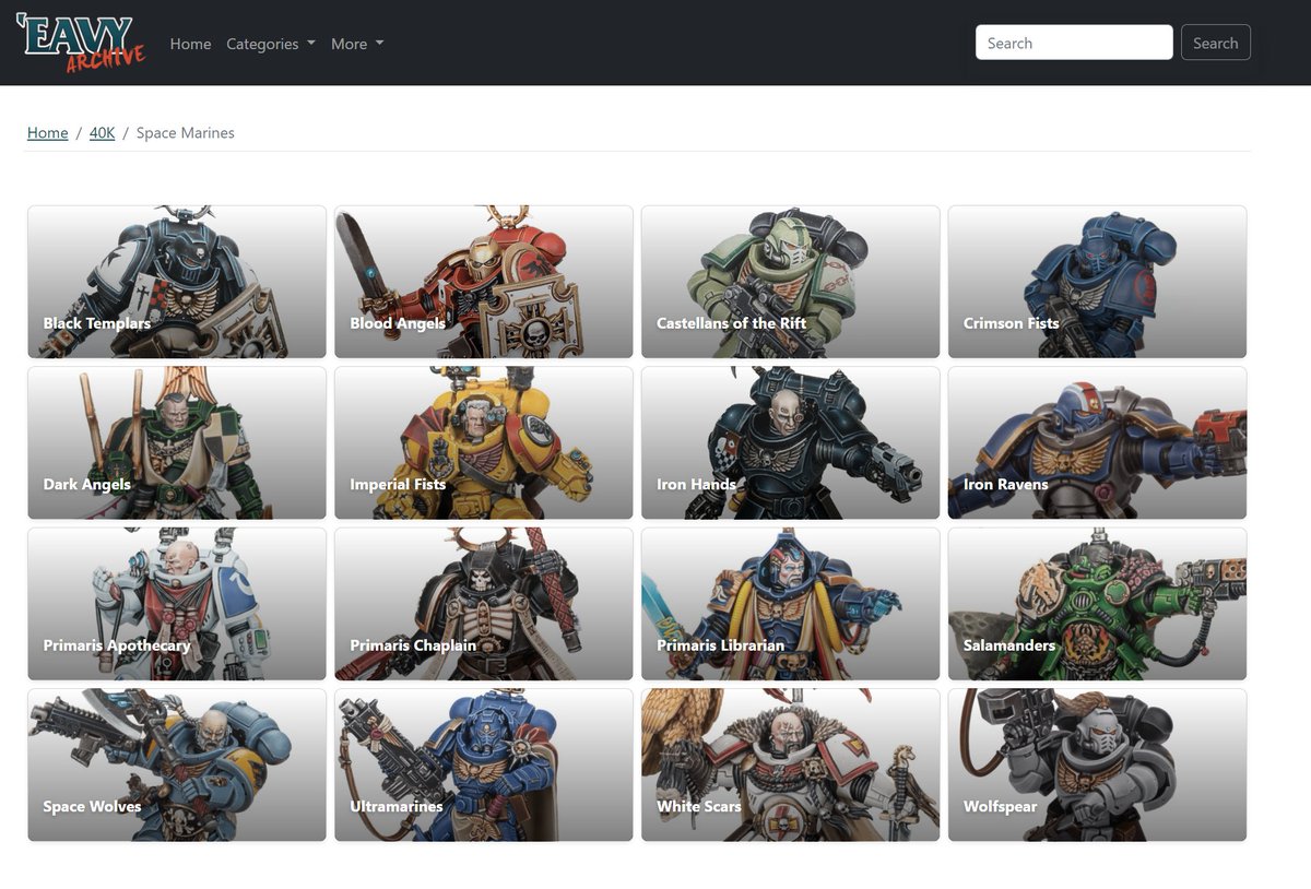 InfernalBrush's tweet image. After months of hard work by members of my discord community. I am happy to announce The 'Eavy Archive. A completely free resource that you can use to replicate the box-art schemes. Enjoy!

eavy-archive.com

#WarhammerCommunity #warhammer40k #PaintingWarhammer