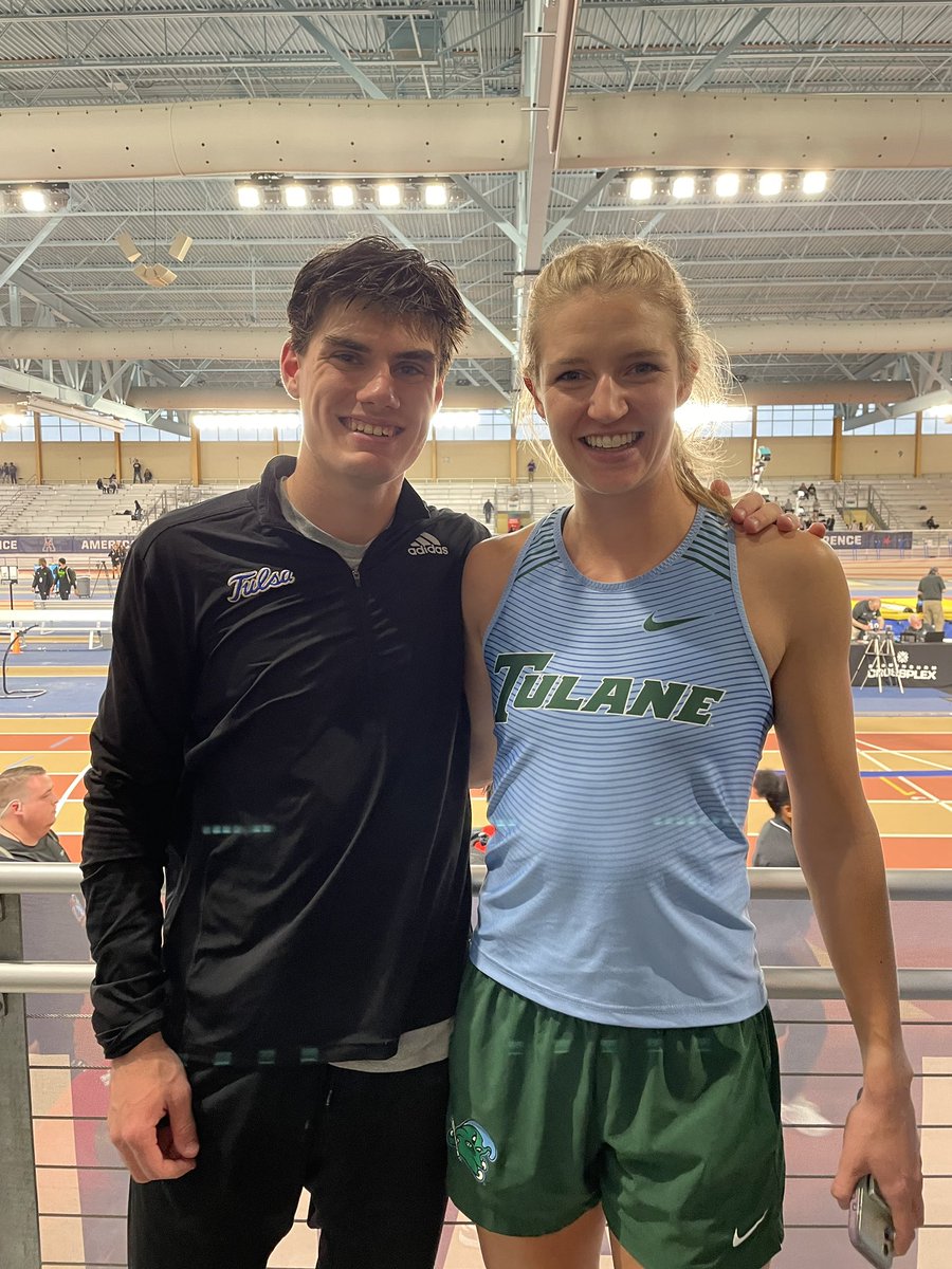 kirkwoodtrack's tweet photo. Two of Kirkwood’s finest! 2017 Grad Kara Steele &amp; 2019 Grad Christian Baker State Champions in HS and now 2023 American Athletic Conference Indoor Champions. Kara @ Tulane University in the TJ  13.07m (42’ 10.75”) Christian @ Tulsa University in the mile 4:05.67. Pioneer Pride https://t.co/M2T0fXP8pm