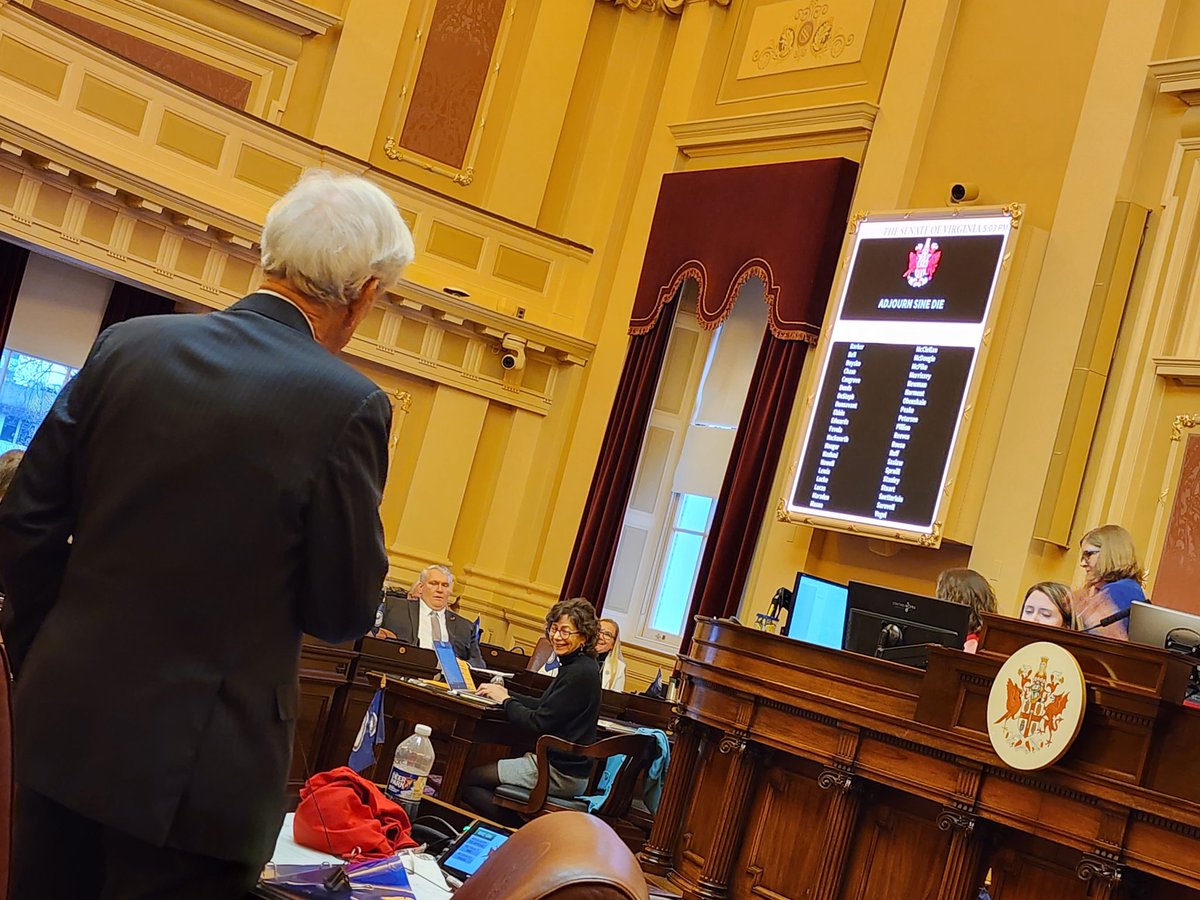 Virginia's longest serving state Senator <a href="/DickSaslaw/">Dick Saslaw</a> moves to adjourn Sine Die for the last time in his 48-year Senate career.