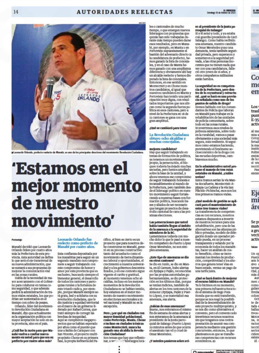 jctoledo2's tweet photo. Gran entrevista de @eluniversocom al Prefecto histórico de #Manabí: @Leoorlandoa https://t.co/68KX7Jywl9