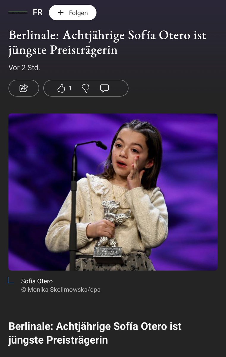 Die Hauptdarstellerin (8 Jahre alt) eines Films über ein #Transkind ist jüngste Preisträgerin der #Berlinale.

Überhaupt nicht politisch motiviert und nein, niemand versucht die Transition von Minderjährigen zu normalisieren.