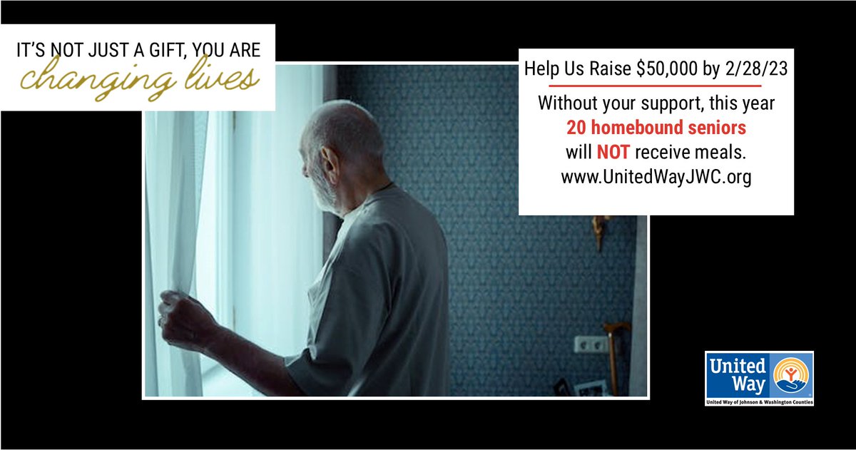 uwayjwc's tweet image. IT&apos;S NOT JUST A GIFT, YOU ARE CHANGING LIVES!
We need your help to raise $50,000 by 2/28/2023.
Without your support, this year 20 homebound seniors will NOT receive meals. Every Gift Matters:
unitedwayjwc.org/civicrm/contri…
#Impact #seniors #food #childcare #give