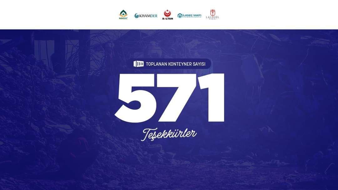 🔴 571 KONTEYNER BAĞIŞINA ULAŞILDI!

HAYDER, KIYAMDER, SULTANDER, İLKSEÇ VE LALEGÜL VAKFI olarak depremzede aileler için 571 konteyner bağışı toplandı.