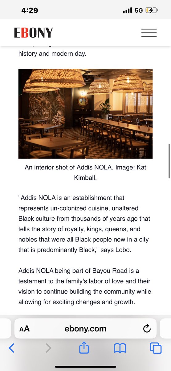 AddisNOLA's tweet photo. ADDIS x @EBONY 🖤

“Addis is more than a restaurant, it’s a celebration…” https://t.co/fFIymp4DbV