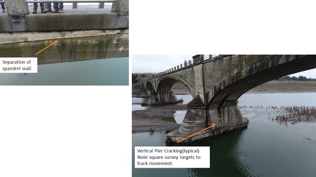 caroline95536's tweet photo. Here we go, @kengine_ These photos show one of several cracks in her piers. #fernbridge https://t.co/Wjep7bYULk