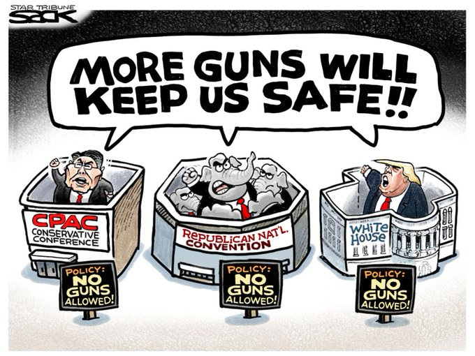 Because CPAC is trending, a reminder for the Itchy Finger Gun Totin’ Republican Hypocrites: CPAC, RNC, and Trump rallies are GUN FREE zones. Wait! What?🤔 #FreshResists #ONEV1 #wtpBLUE