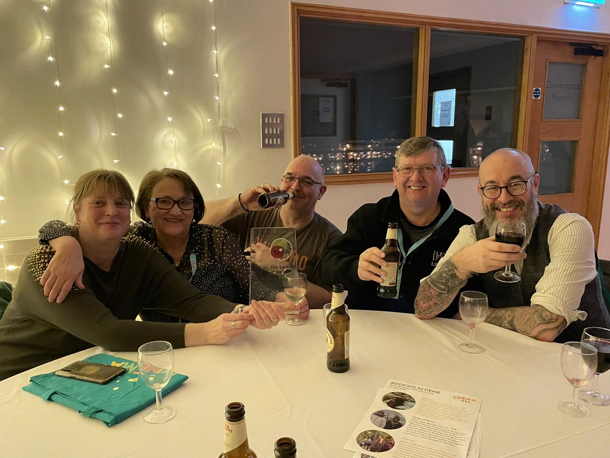 LeighFilm's tweet photo. Leigh Film team work downtime celebrating a great awards evening @cinemaforall #FSOY23 Film Society of the Year ! 🙌 https://t.co/vnqBE6B3C9