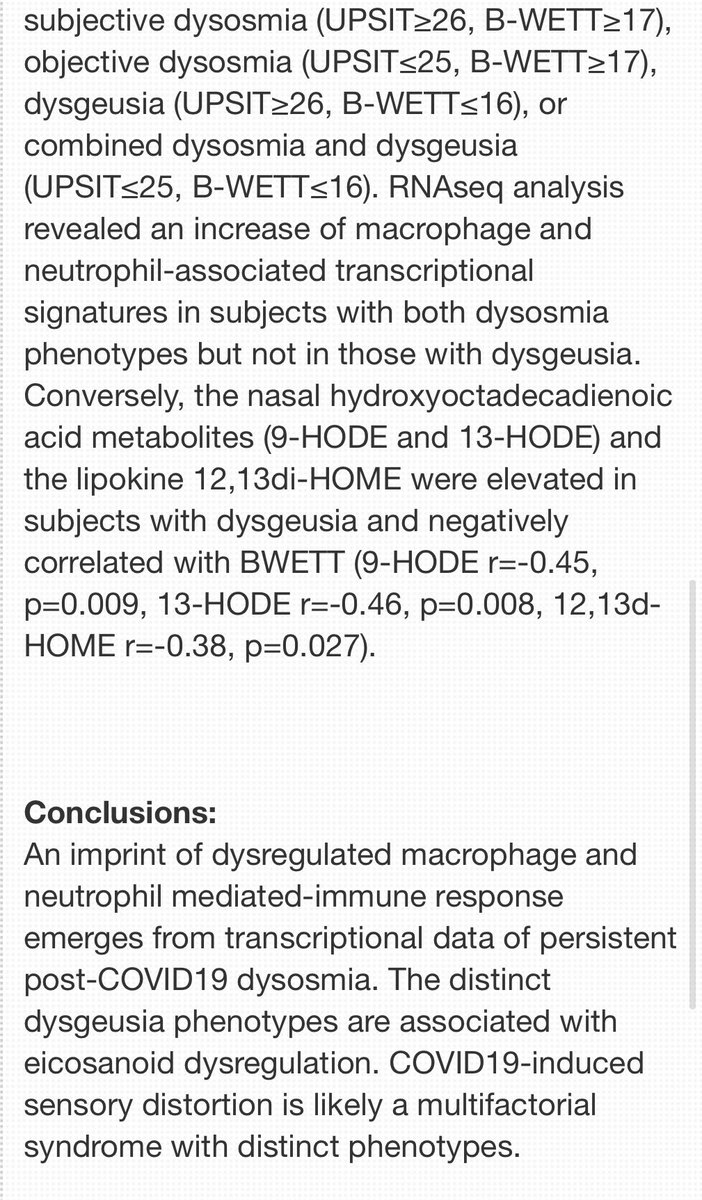 Super interesting macrophage and neutrophil signatures in persistent COVID-related olfactory dysfunction #aaaai2023 <a href="/BankovaLora/">Lora Bankova</a> <a href="/TanyaLaidlawMD/">Tanya Laidlaw MD</a> <a href="/KatieBuchheitMD/">Katie Buchheit</a>