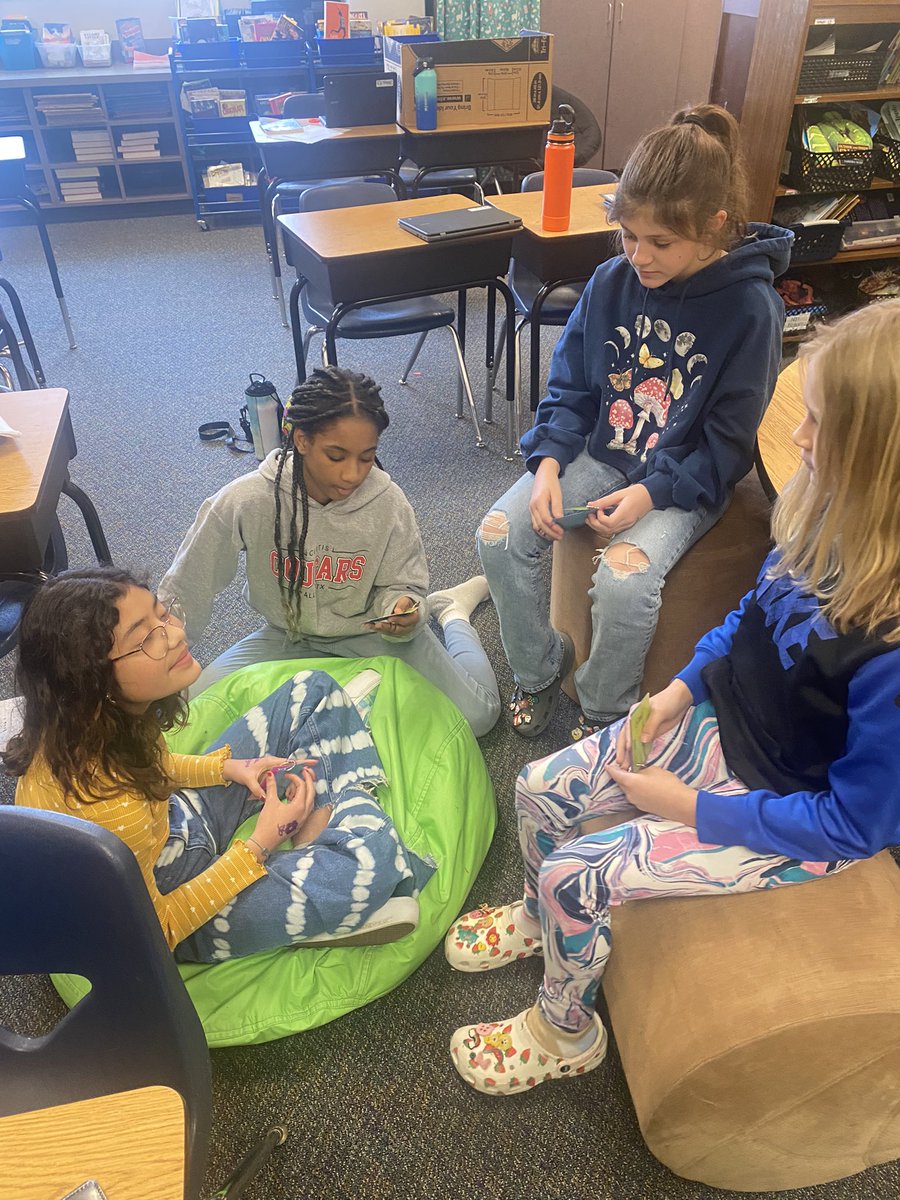 gigiwheat's tweet photo. @megan_allard_IC modeling conversation cards for student led collaboration with our read aloud, “The Thief of Always”. @SonntagElem @S5thgrade @BreaKJones3 @holbrooks46 #conversationcards #purposefultalks https://t.co/75x65qup86