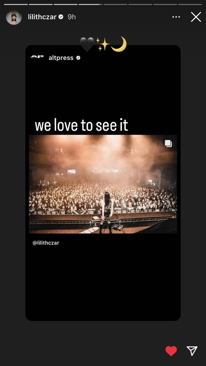 LilithCzarNews's tweet photo. 📝|. @AltPress reposts Lilith’s IG post from her show in Glasgow UK to their IG story, “We love to see it”
🏷️: #AltPress #LilithCzar https://t.co/rs4qB1gZro