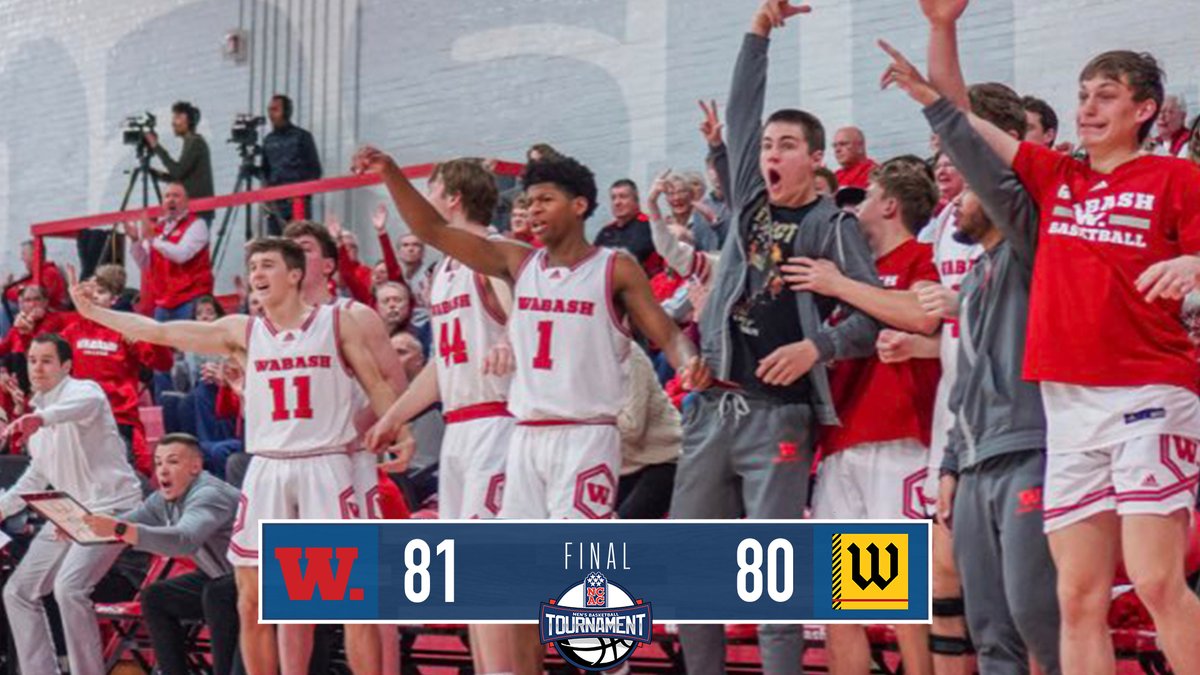 NCAC's tweet photo. #NCACmbkb23 Tournament | 🏆FINALS🏆

Final: @wabashathletics 81, @WoosterSports 80

Congratulations to @WabashBBall the 2023 NCAC Men's Basketball Tournament Champions!🏀 https://t.co/MpNsQy9HoA