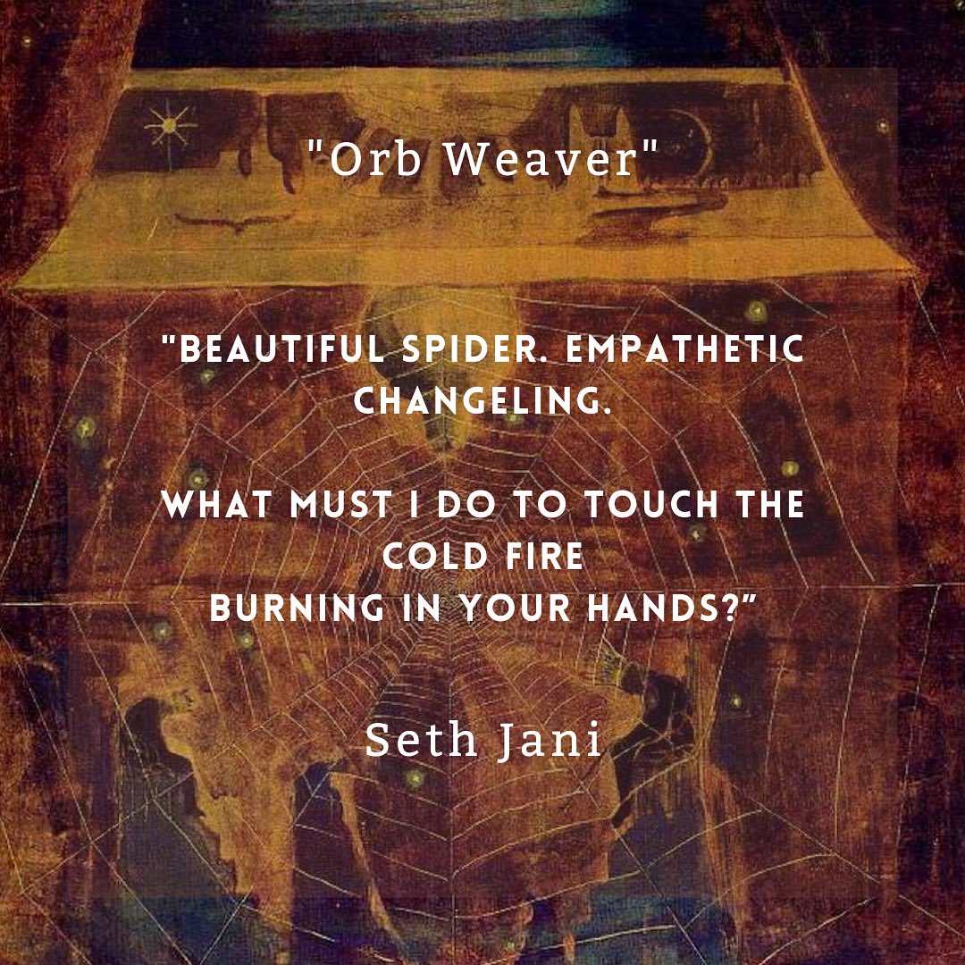 GingerbreadMag's tweet image. “Beautiful spider. Empathetic changeling.
What must I do to touch the cold fire
burning in your hands?”
“Orb Weaver” Seth Jani’s poem, appears in our final issue, alongside Mikalojus Konstantinas Ciurlionis’ art.