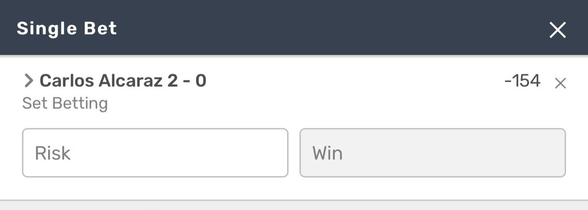 ThePaperBoyss's tweet image. 🚨🚨LIVE MAX PLAY ALCARAZ STRAIGHT SETS (2-0) -154🚨🚨  

We’ve been absolutely eating these up today. Trail us. Comment/like/retweet. More engagement means more locks🔒 

#GamblingTwitter #MadeMen #FreeBet #ExpertAdvice #Locksmiths #Betting