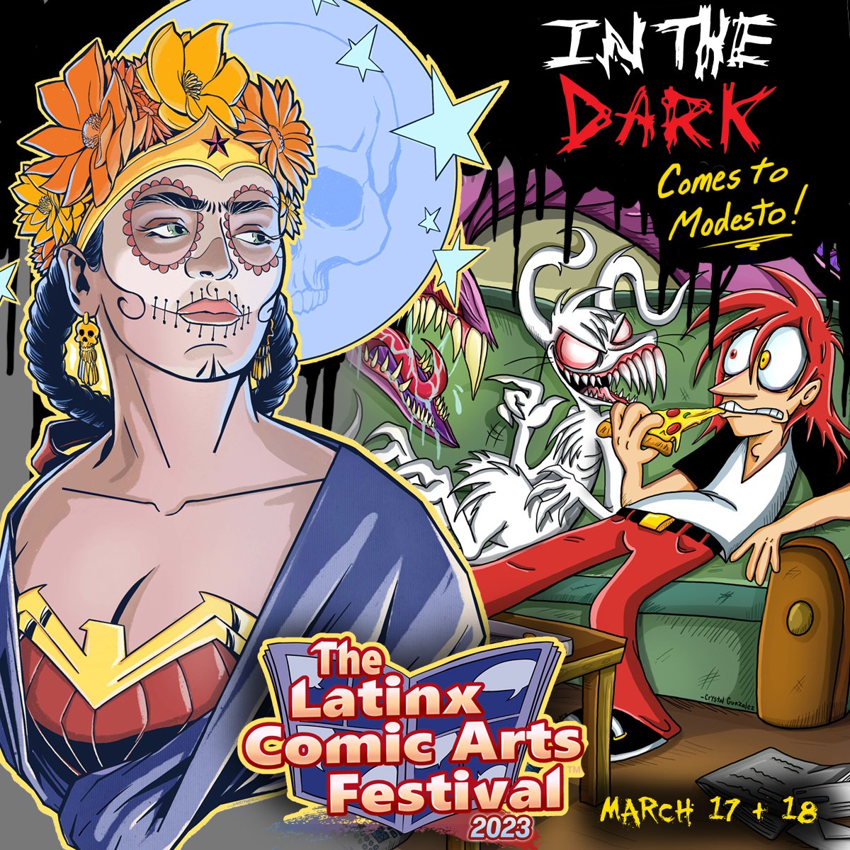 Comickpro's tweet photo. I will be at @LatinxComicArts in Modesto this March! Exclusive sticker for the event and some new merch to be announced soon! 💀
#LCAF #fibbleandsin #fibble #sin #inthedarkcomics #inthedark #horrorart #artistsoninstagram #indieart #indiecomics https://t.co/XSsLNO44CQ