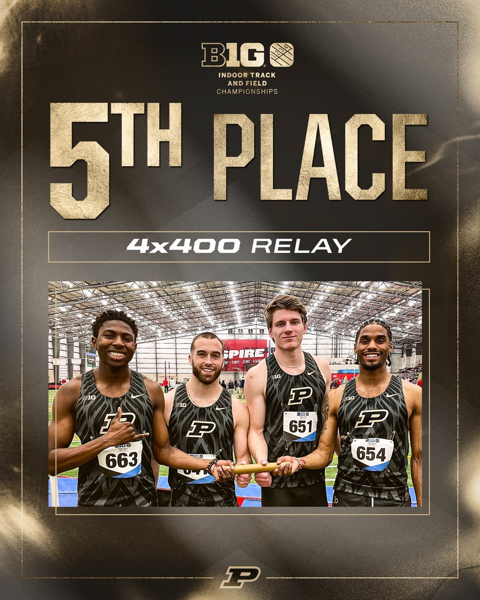 PurdueTrackXC's tweet photo. Running a season-best time to finish the meet! 💪

The Boilermaker men are 5th overall in the 4x400 relay in 3:09.70!

📊 https://t.co/YUTDUrksqR

#BoilerUp 🚂 #B1GTF https://t.co/eCbuvbGPtE