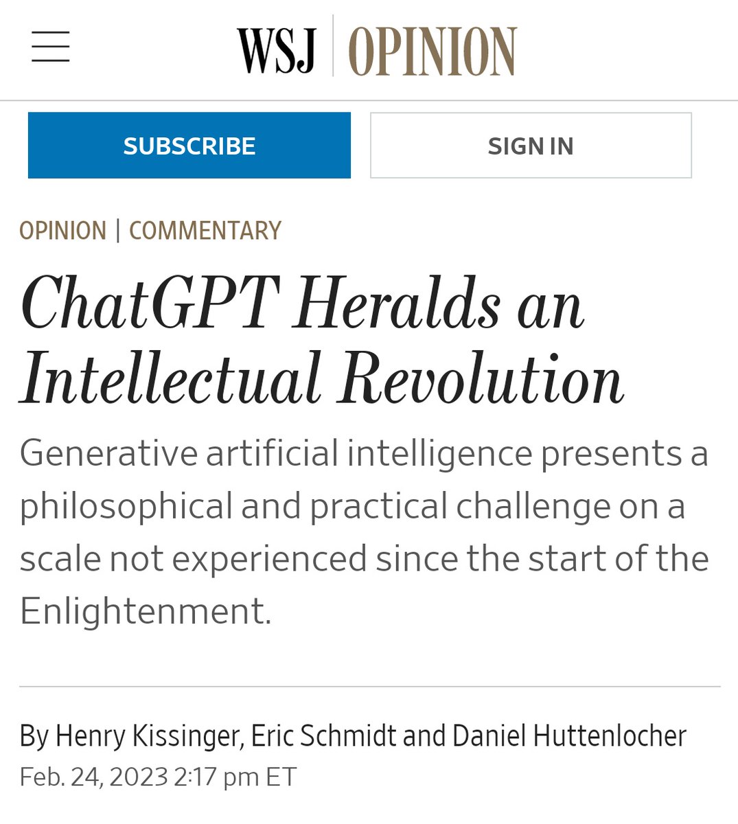 mer__edith's tweet photo. As an antidote to the Eric Schmidt x Henry Kissinger x Dan Huttenlocher ChatGPT hyping oped currently circulating, I offer #LucySuchman and my review of the trio's AI hyping book 👇 

https://t.co/Lz3cAcAp0g https://t.co/7jzWLaqp4E