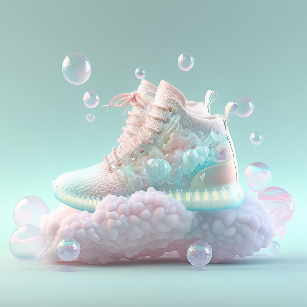 👟🦄 Are you ready for some sweet and magical kicks? These #NFTsneakers are giving us major angel-unicorn vibes, with their ethereal design and eye-catching hues. They're not just shoes, they're #wearableArt! #AIFashion #UnicornVibes #WearableArt 🍭🌈👼