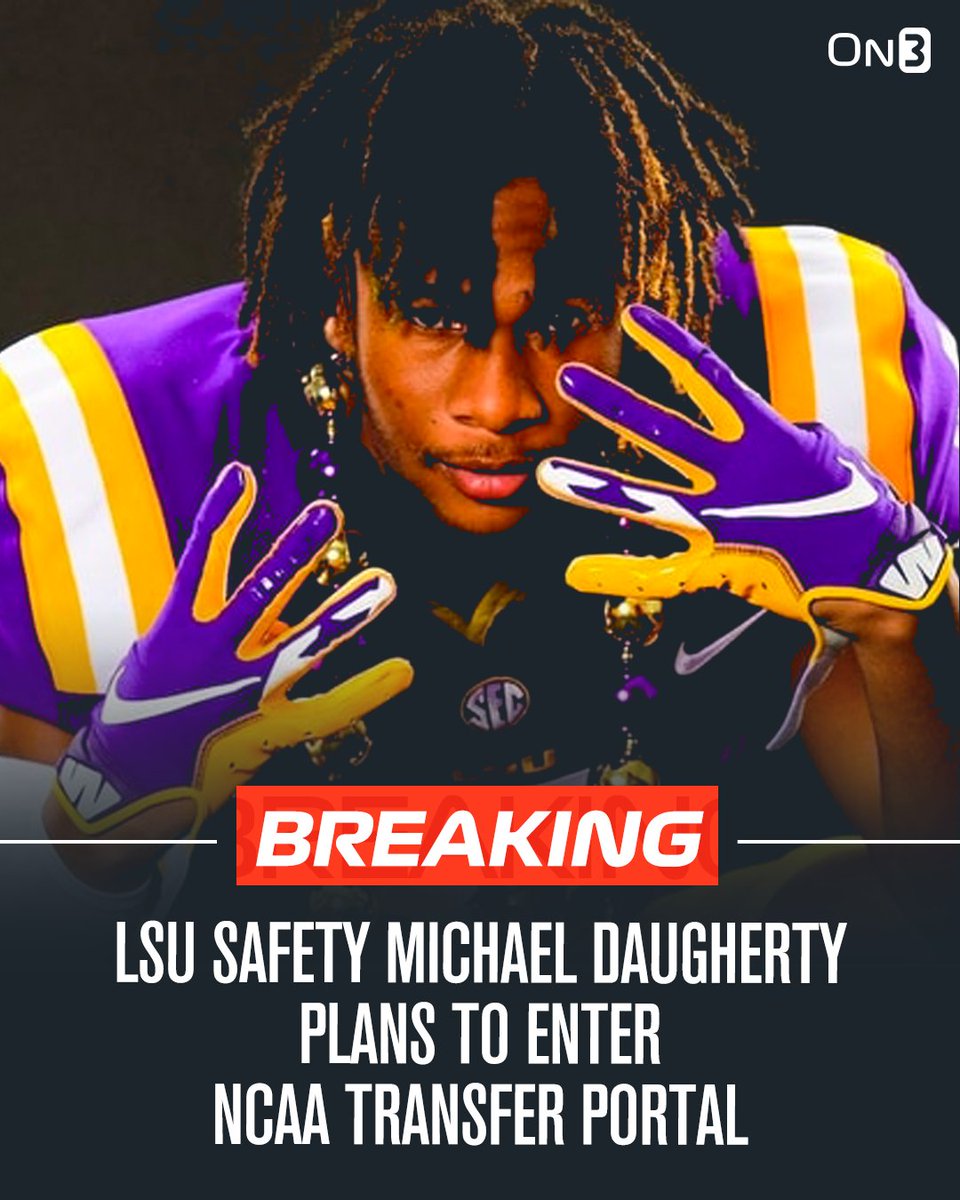 🚨BREAKING🚨 LSU safety Michael Daugherty plans to enter the NCAA transfer portal. The 2023 recruit was an early enrollee with the Tigers. Story: on3.com/college/lsu-ti…