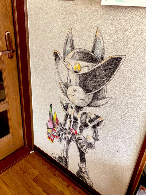家の壁に等身大イヌブラザー描いた 