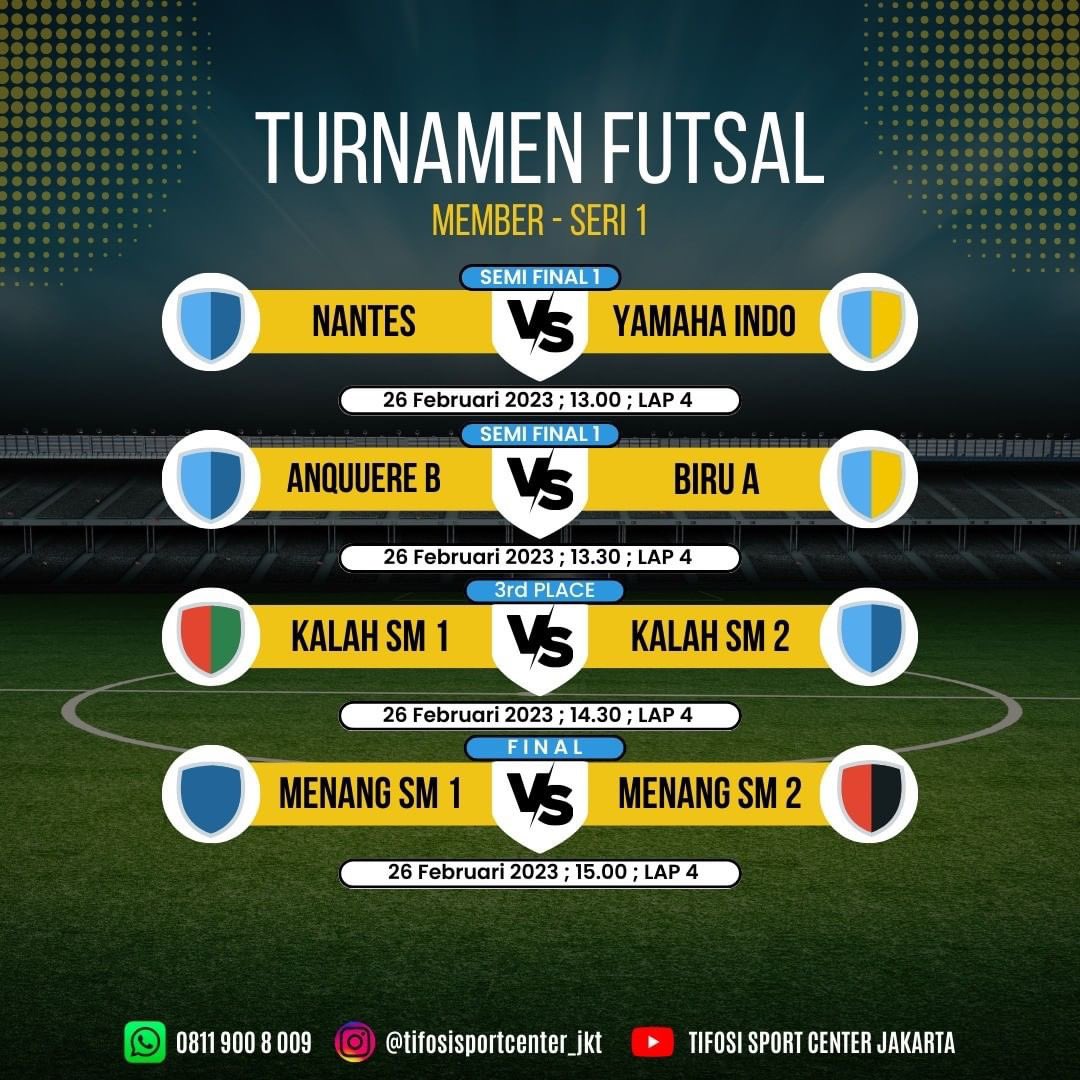 FellyLohy's tweet photo. Jadwal pertandingan 
Babak Final
Turnamen Futsal Member - Seri 1

Berikut jadwal pertandingan yang akan dimulai pada siang nanti pukul 13.00 WIB.

Silakan kalau ada yang mau nonton dan kasih semangat ke tim favorit kalian. https://t.co/n6tmVK70pW