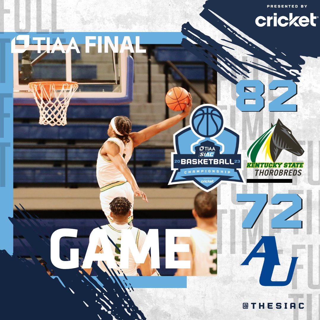 TheSIAC's tweet photo. 🚨🚨FINAL SCORE🚨🚨
Here is the final score for Kentucky State vs Allen at the 2023 @TIAA SIAC Basketball Tournament presented by @Cricketnation
 
@KYSUAthletics - 82
@auyellowjackets - 72
📺 LIVE on ESPN+! 
. 
. 
#SIAC #SIACMBB #SIACWBB 
@cricketnation
@TIAA https://t.co/YOKCnHN8Jo