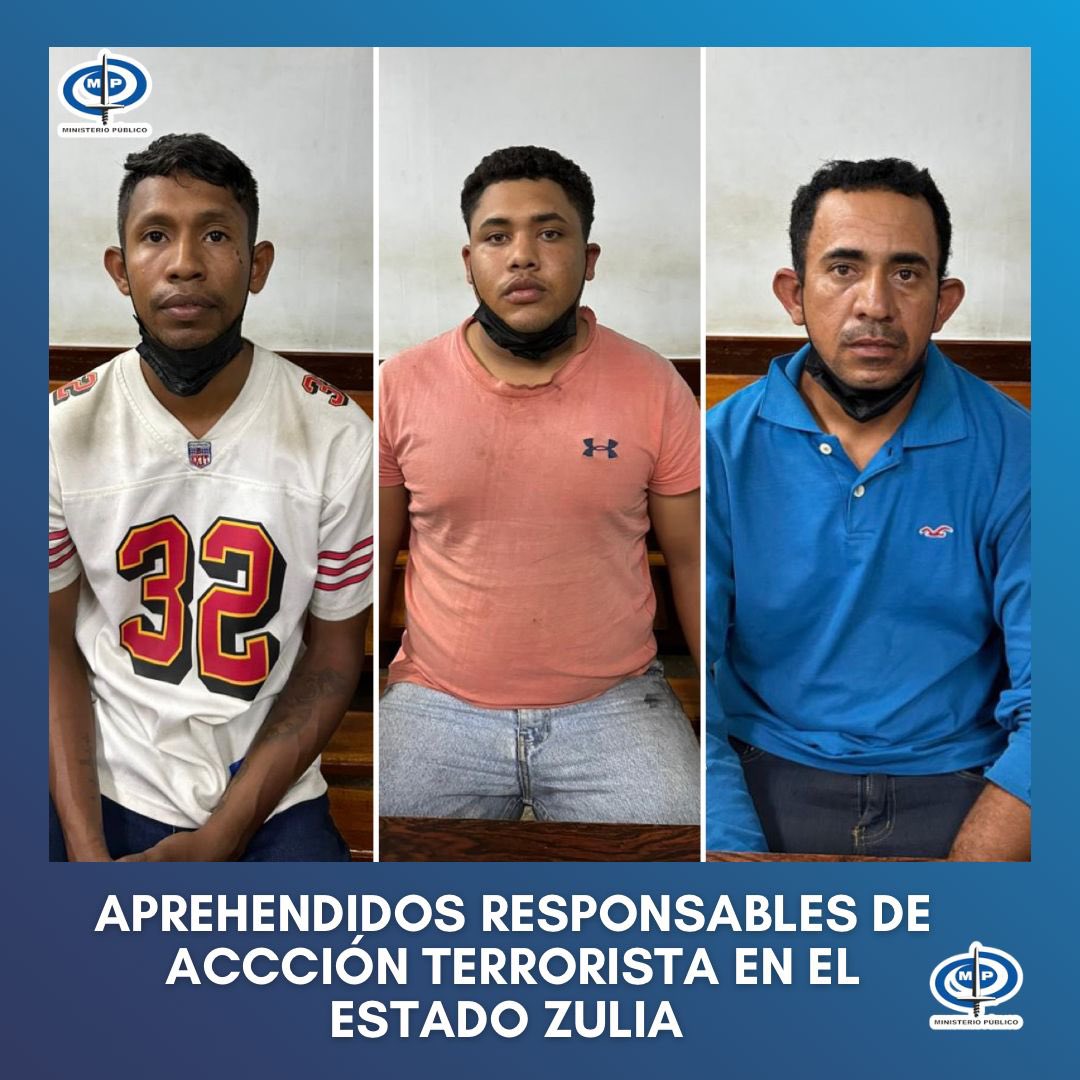 #DETENIDOS Delvis González, Jefri Bruges y Jhon Herrera por ser responsables del atentado en el Supermercado Samba Maracaibo. Serán #imputados por los delitos d Terrorismo, Asociación, Extorsión, Homicidio calificado en grado de frustración y Obstrucción a la libertad d comercio