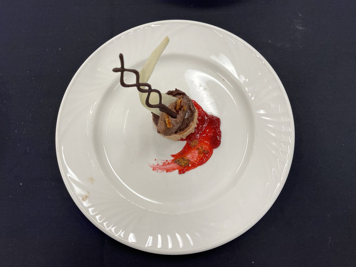 HSCCYeg's tweet photo. Brought to you by teams 13, 14, 15 &amp; 17…this is Caramelia chocolate mousse with raspberry fluid gel, tuile and chocolate garnish. Thanks for keeping up with us today for the High School Culinary Challenge. #hsccyeg #culinary #culinaryarts https://t.co/7HA21B1QGu