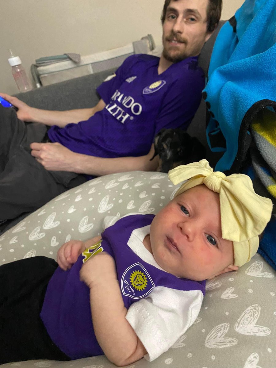 xtinewilcox's tweet image. Matilda’s first game! Cheering on @OrlandoCitySC from home. Hope my granddaughter actually stays awake to see some part of my boys in purple. #firstgranddaughter #matiren #anewlion